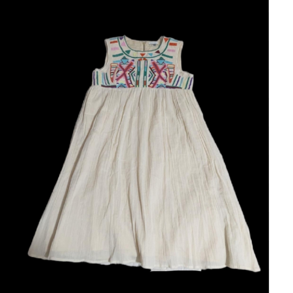 by Gryphon Anthropologie Dress Ivory Embroidered Boho Chic Dress Size Small(4)